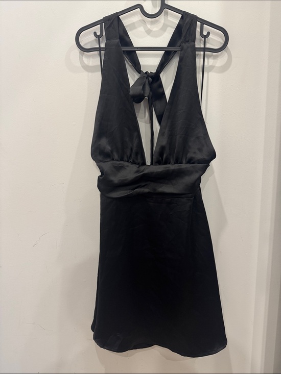 Garage Dresses & Skirts - Garage Black Satin Backless Halter Mini Dress